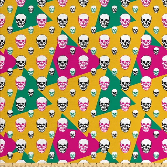 Ambesonne Geometric Fabric by the Yard Upholstery, Triangle Head Bones, 3 Yards, Earth Yellow Jade Green