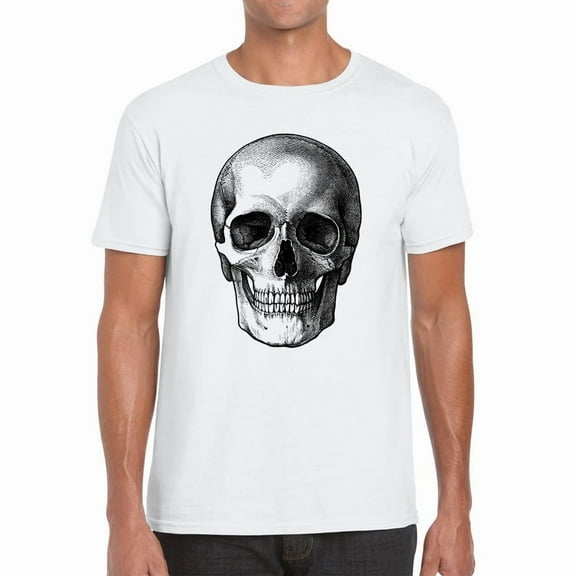 Skull Face Bikers Racers Novelty Design Spooky Funny Mens Tee Top,White Color,Size M