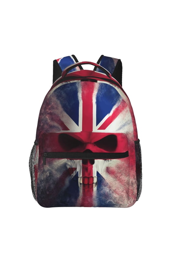 Skull Face Union Jack Uk Flag Backpack Casual College Bag Zipper Laptop Daypack Hiking Rucksack Travel