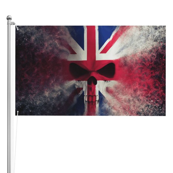 Skull Face Union Jack Uk Flag Double Sided Flag 3x5FT Reversible Garden Flag Outdoor Decor for House, Porch, Lawn, Yard, Indoor Wall, Party Decoration