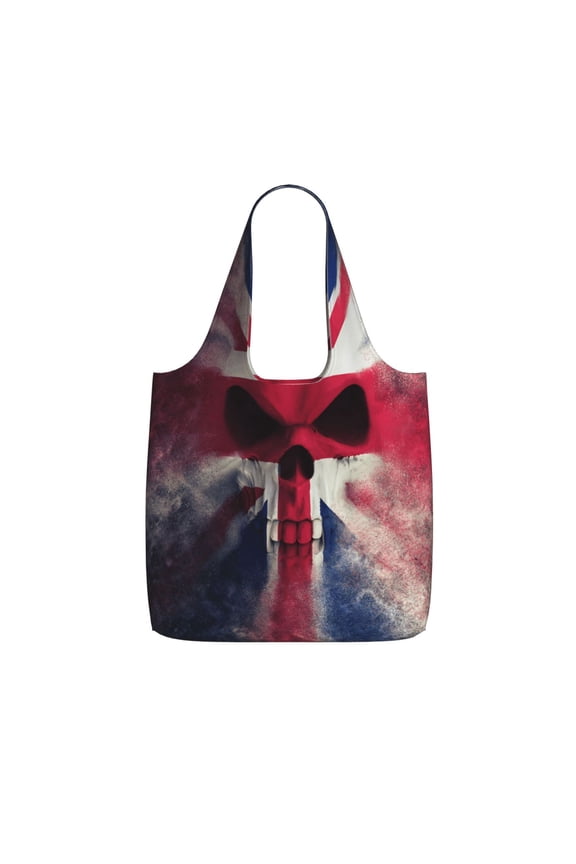 Skull Face Union Jack Uk Flag Foldable Reusable Shopping Bag Large Capacity Tote Handbag Storage Pouch for Travel Work