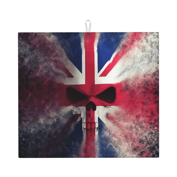 Skull Face Union Jack Uk Flag Kitchen Drying Mat 18x16 Inch Ultra Absorbent Countertop Mat Foldable with Hanging Loop