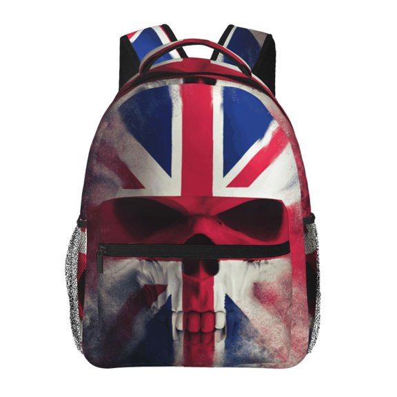 Skull Face Union Jack Uk Flag Laptop Backpack Travel Rucksack for Teens Adults, Fits 15-inch Notebook