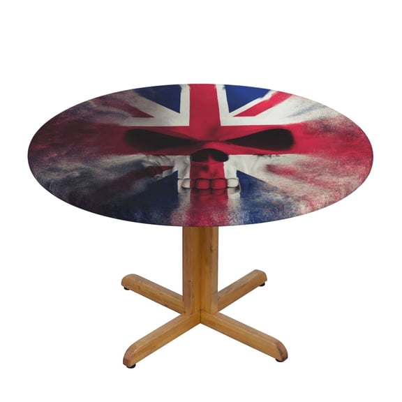 Skull Face Union Jack Uk Flag Round Fitted Tablecloth Elastic Edged Table Cloth Waterproof Table Cover 48in