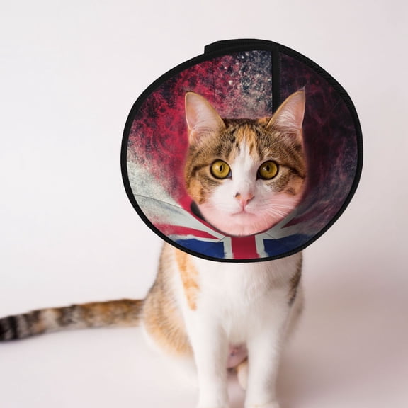 Skull Face Union Jack Uk Flag Soft Pet Recovery Collar for Cats Small Dogs, Protective Elizabeth Collar for Post-Surgery, Anti-Lick & Anti-Scratch