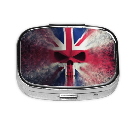 Skull Face Union Jack Uk Flag Square Pill Box 2 Compartment Pill Case Medicine Organizer Decorative Gift for Purse Pocket
