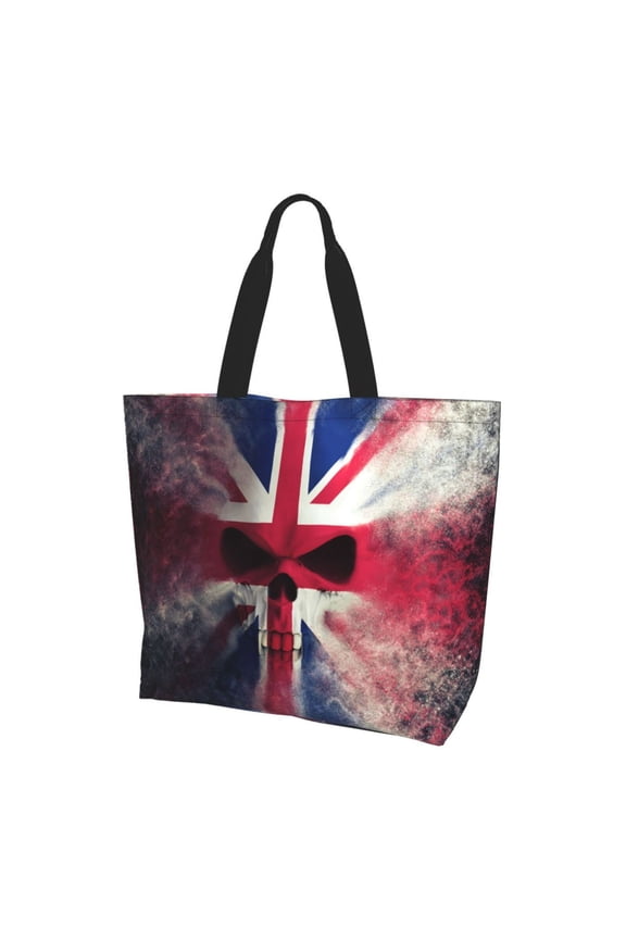 Skull Face Union Jack Uk Flag Women Reusable Bag Large Shoulder Handbag Top Handle Purse Tote