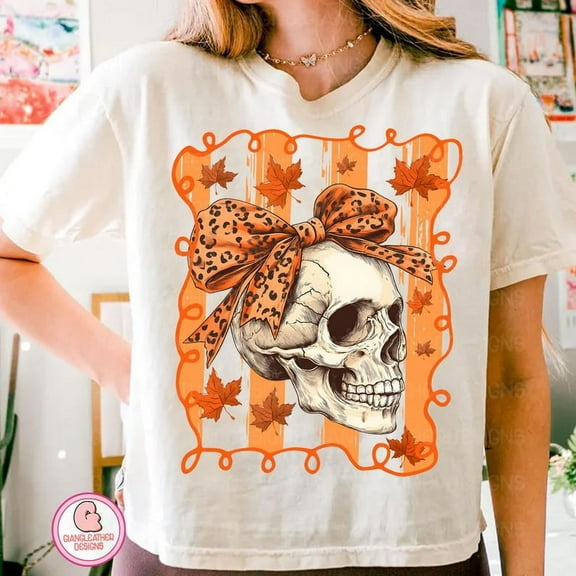 Skull Fall Bow Halloween Shirt, Funny Skeleton Pumpkin Shirt, Retro Halloween Tee, Spooky Season Fall Shirt, Halloween Skeleton Shirt, Fall Pumpkin Tee