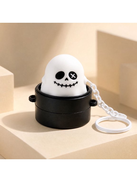 Skull Fidget Keychain - White-black plastic charm is portable. Non-light press design adds tactile fun for Keys, Bags, and Halloween Decor