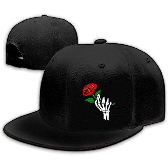 Skull Finger Flat Bill Hats for Men Black Mens Snapback Hat Baseball Cap Fitted Hat