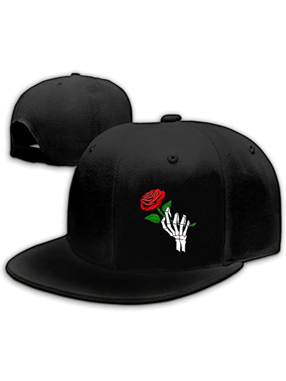 Skull Finger Flat Bill Hats for Men Black Mens Snapback Hat Baseball Cap Fitted Hat