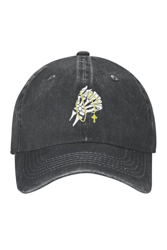 Skull Finger Praying Hands Print Vintage Wash Dad Hat Adjustable Curved Brim Baseball Cap,Casual Outdoor Sports Fishing Cap for Men and Women