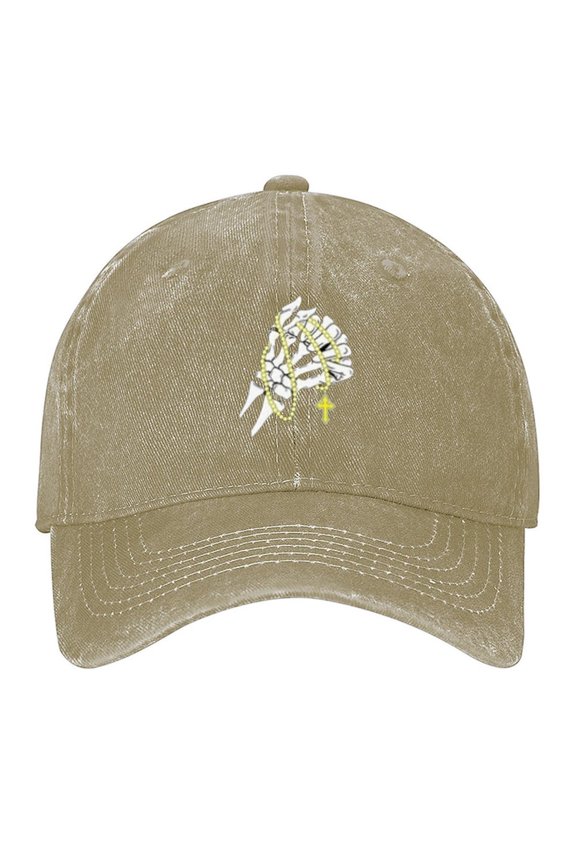 Skull Finger Praying Hands Print Vintage Wash Dad Hat Adjustable Curved Brim Baseball Cap,Casual Outdoor Sports Fishing Cap for Men and Women