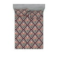 thumbnail image 1 of Skull Fitted Sheet & Pillow Sham Set, Gothic Skeleton Heads Floral Ornaments Geometric Diamond Check Zigzags, Decorative Printed 3 Piece Bedding Decor, Full, Coral Dark Sepia Black, by Ambesonne, 1 of 1