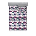 thumbnail image 1 of Skull Fitted Sheet & Pillow Sham Set, Repetitive Shadows of Skeleton Heads with Dark Blue Gothic Themed Modern, Decorative Printed 3 Piece Bedding Decor, Full, Hunter Green Plum Rose, by Ambesonne, 1 of 1