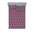 thumbnail image 1 of Skull Fitted Sheet & Pillow Sham Set, Skeleton Heads with Floral Boho Folk Repeated Pattern of Art in Gothic Theme, Decorative Printed 3 Piece Bedding Decor, Queen, Purple and White, by Ambesonne, 1 of 1