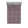 thumbnail image 1 of Skull Fitted Sheet & Pillow Sham Set, Smiling Skeletons with Flowers Exotic Gerbera Gothic Repeated Pattern, Decorative Printed 3 Piece Bedding Decor, Full, Purple Dark Sepia and Grey, by Ambesonne, 1 of 2