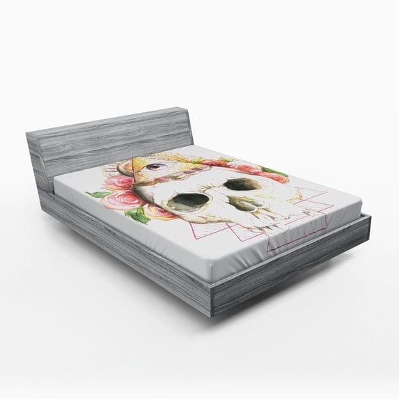 Ambesonne Skull Fitted Sheet, Eye Sign, Queen Size, Multicolor