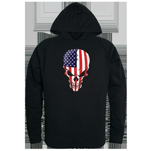Skull Flag Graphic Pullover Hoodie, Black - Small
