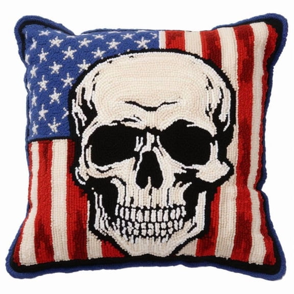 Skull & Flag Latch Hook Kits Pillow DIY Rug Crochet Hook Cushion Making Kits with Preprinted Pattern Canvas Instruction Yarns Easy Starter Christmas Decoration Hooking DIY Kits 43x43cm(d143)