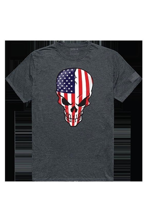 Skull Flag Tactical Graphic Tee Shirt, Heather Charcoal - 2XL