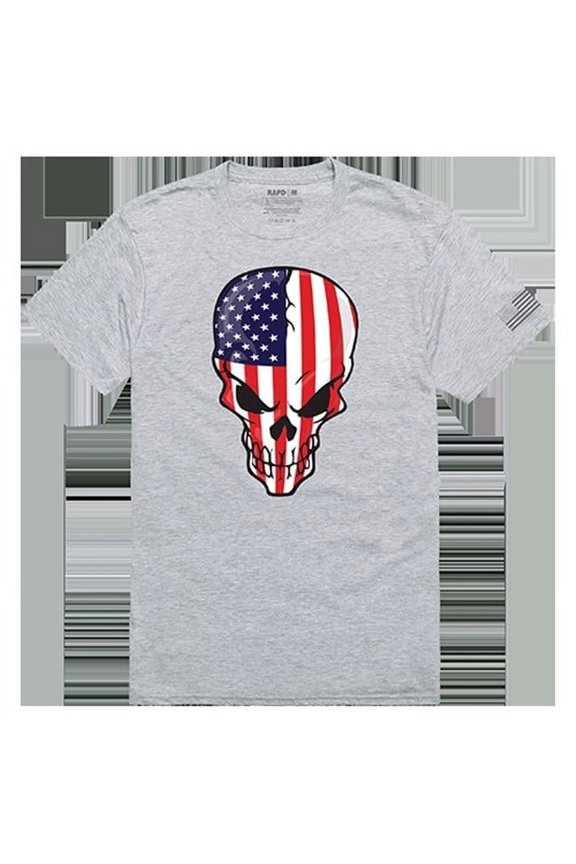 Skull Flag Tactical Graphic Tee Shirt, Heather Gray - Large