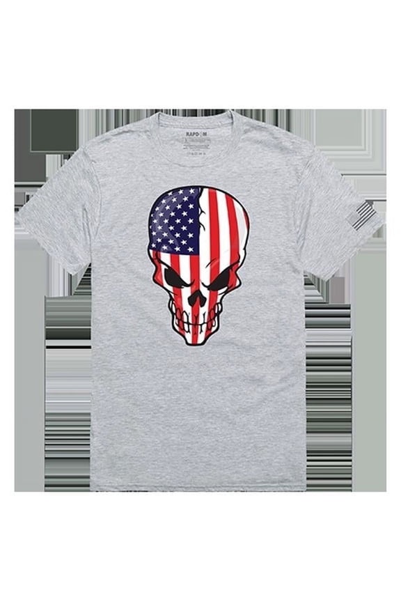 Skull Flag Tactical Graphic Tee Shirt, Heather Gray - Small
