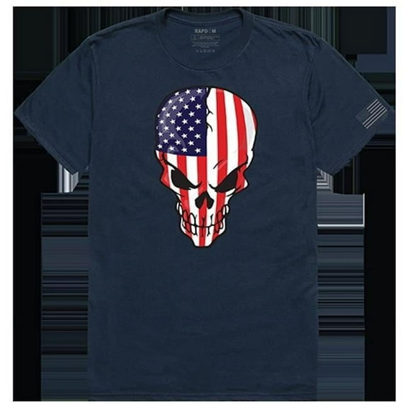 Skull Flag Tactical Graphic Tee Shirt, Navy - Large