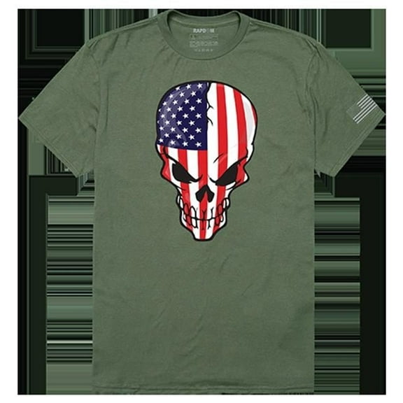 Skull Flag Tactical Graphic Tee Shirt, Olive - Medium
