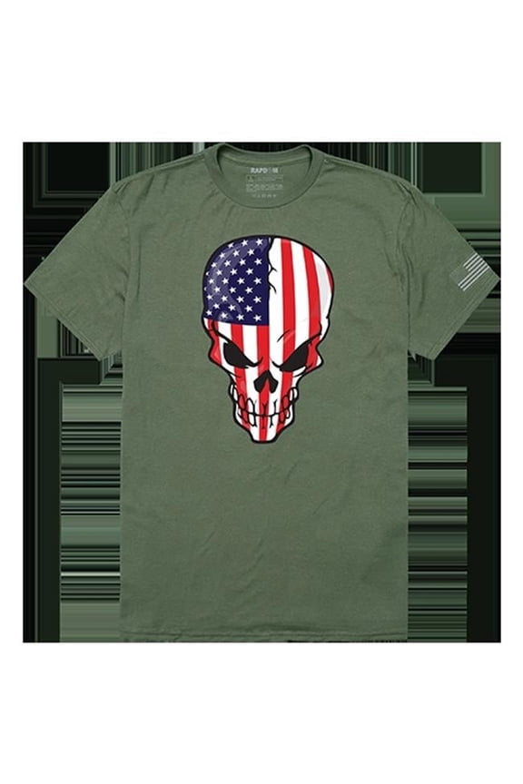 Skull Flag Tactical Graphic Tee Shirt, Olive - Small