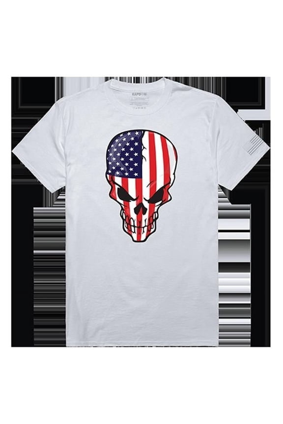 Skull Flag Tactical Graphic Tee Shirt, White - Medium