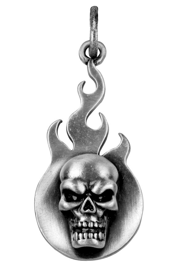 Skull Flame Pendant - Collectible Medallion Necklace Accessory Jewelry
