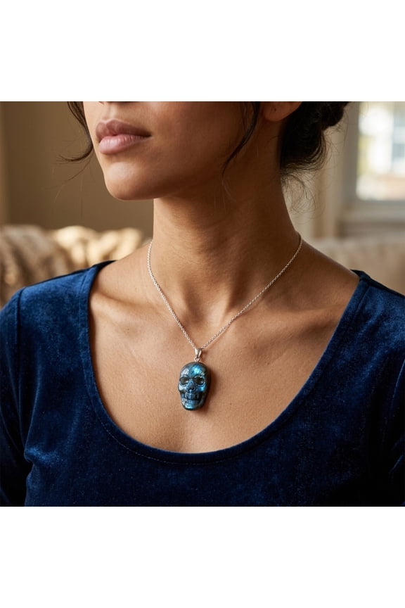 Skull Flash Labradorite Pendant - Natural Crystal Stone Carving Pendant for Jewelry Making Gift