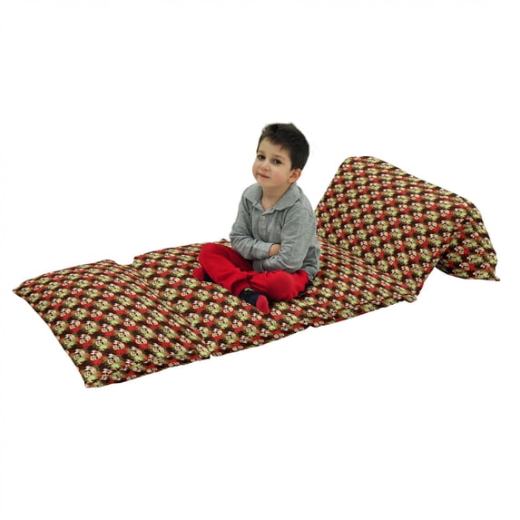 Skull Floor Pillow Lounger Cover, Skull with Feathers Tribe Backdrop with Colorful Blood Splash, Nap Mat Printed Fabric Case for 5 Pillows, 88" x 36", Pistachio Green Cream, by Ambesonne