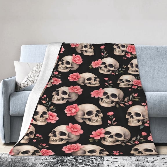 Skull Flower Blanket Gift for Soft Warm Home Decor Inspirational Throw 50x40