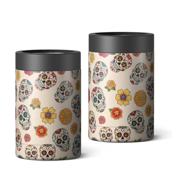 Skull and Flower Gothic Pattern OneSize Can Cooler 1 Pack, Vacuum ...