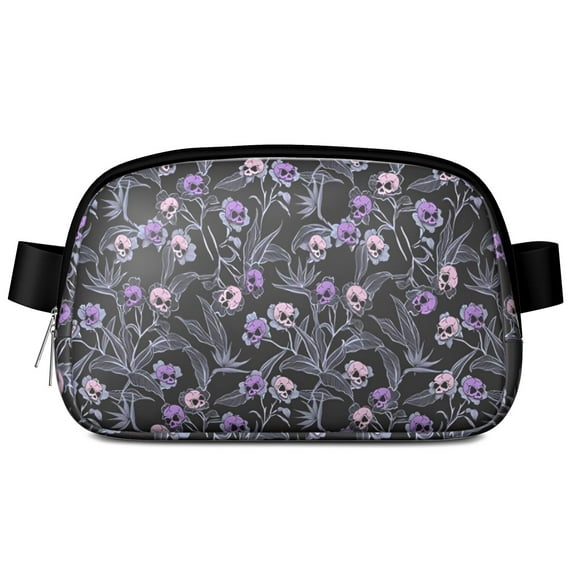 Skull Flower Halloween Pattern Cute Fanny Packs for Women,Travel Waterproof Crossbody Fanny Bags Waist Purse for Women Anti Theft Adjustable Strap for Running Travel Cycling