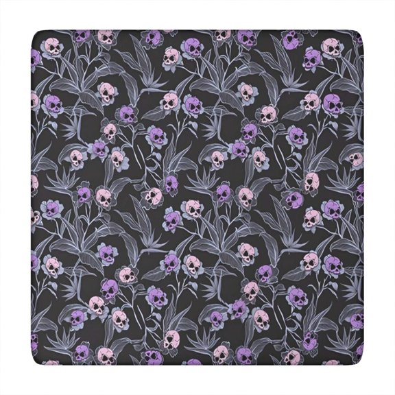 Skull Flower Halloween Pattern Square Fitted Tablecloth with Elastic Edge,Square Table Cover,Washable Elastic Table Cover for Home Kitchen Party Decor 34"x34"