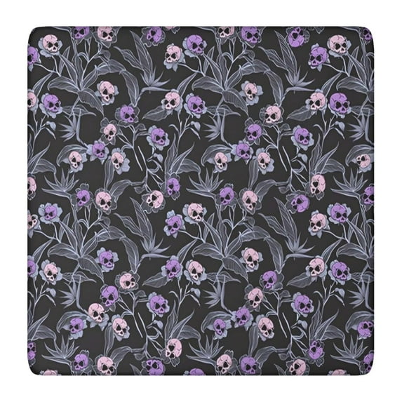 Skull Flower Halloween Pattern Square Fitted Tablecloth with Elastic Edge,Square Table Cover,Washable Elastic Table Cover for Home Kitchen Party Decor 36"x36"