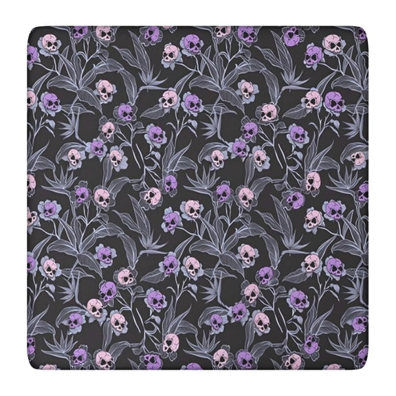 Skull Flower Halloween Pattern Square Fitted Tablecloth with Elastic Edge,Square Table Cover,Washable Elastic Table Cover for Home Kitchen Party Decor 36"x36"