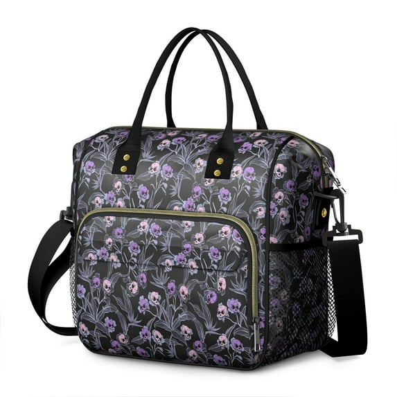 Skull Flower Halloween Pattern Womens Lunch Box for Work,Insulated Large Lunch Bag for Tween and Teen,Loncheras Para Mujer,Leakproof Adult Lunch Bag for Work,Beach,Travel,Picnic,Camping
