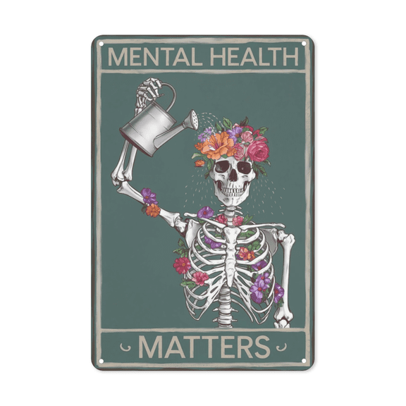 Skull Flower Mental Health metal sign Gothic Wall Decor Awareness Art Perfect Hanging Therapy Office With Resilience Theme Weatherproof Coating Healing Gift Therapist 8x12 inch metal sign classic