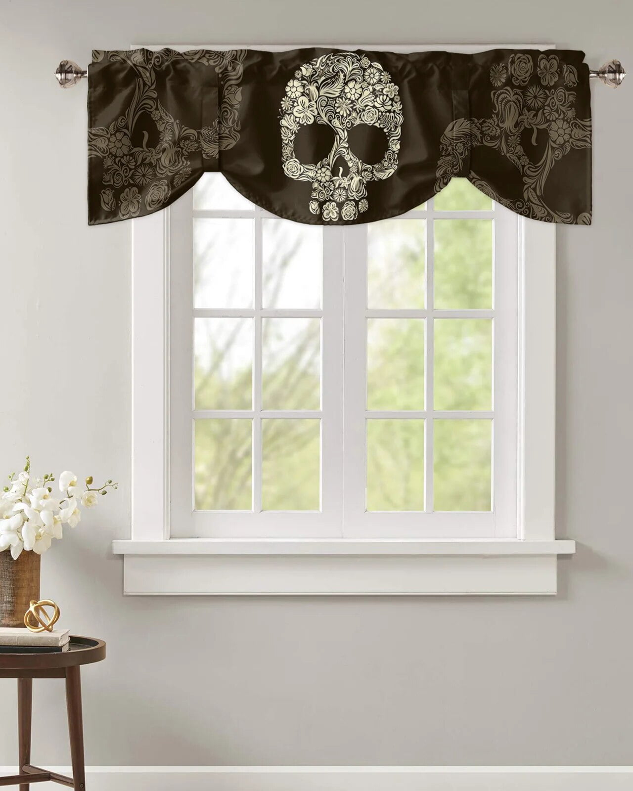 Skull Flower Small Curtain Rod Pocket Short Curtains Home Decor Skull flower small curtain rod pocket short curtains home decor