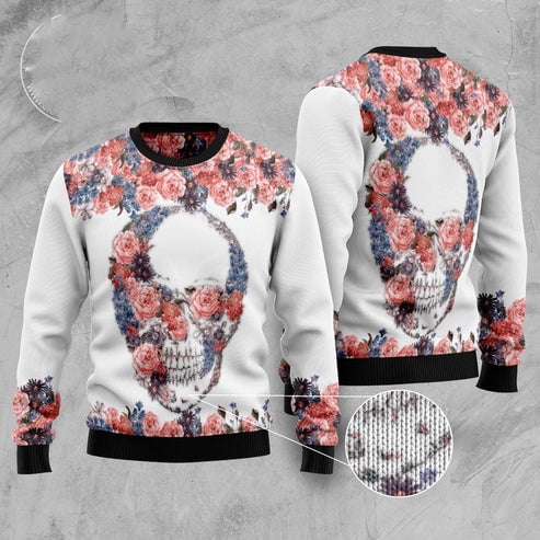 Skull Flowers 3D Christmas Sweater, Funny Xmas Sweater, Sweater Xmas