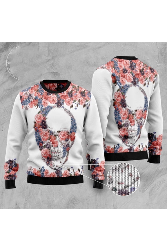 Skull Flowers 3D Christmas Sweater, Funny Xmas Sweater, Sweater Xmas