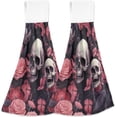 thumbnail image 1 of Skull Flowers Kitchen Hanging Towel Set 2 Pcs Dish Cloths Hand Towels Soft Absorbent Durable Coral Velvet Tie Towels 12x17 in for Bathroom Laundry Room Decor Washcloth Gift, 1 of 7