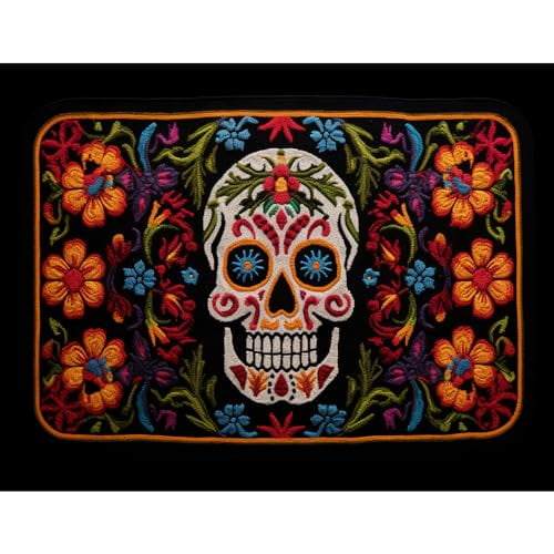 Skull Flowers Latch Hook Rectangle Rug Kits for Adults Needle Crochet Yarn Kits Embroidery Carpet Hook and Latch Kit Floor Mat Tapestry Christmas Home Decoration 52x38cm
