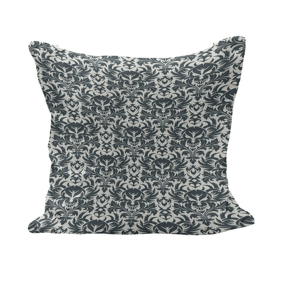 Skull Fluffy Throw Pillow Cushion Cover, Baroque Skulls in Floral Ornament Pattern Scary Victorian Print, Decorative Square Accent Pillow Case, 26" x 26", Charcoal Grey and White, by Ambesonne