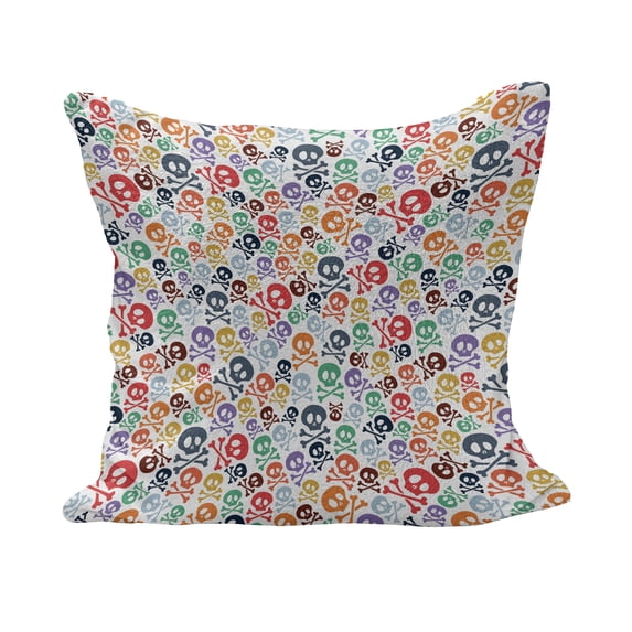 Skull Fluffy Throw Pillow Cushion Cover, Halloween Themed Colorful Skulls and Crossbones Funny Cartoon Style Pattern Print, Decorative Square Accent Pillow Case, 24" x 24", Multicolor, by Ambesonne