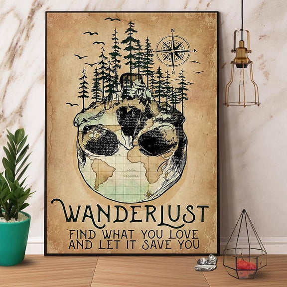 Skull & Forest Wanderlust Find What You Love And Let It Save You Paper Poster No Frame Matte Wall Art Decor 11 x 17 Inch Poster